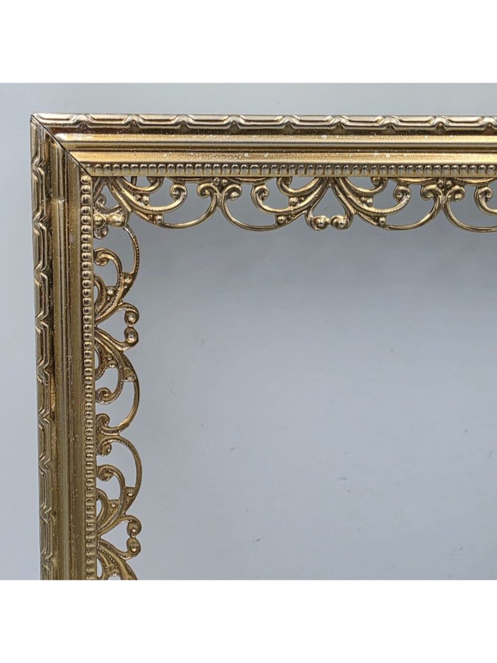 Vintage Ornate Gold-Tone Metal Filigree Picture Frame 8x10 Scroll Detail Inside